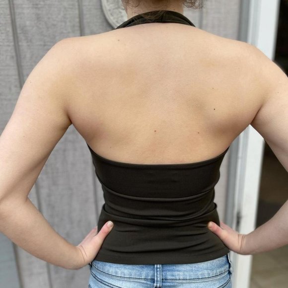 Camo bebe Halter Black/Brown Vtg Top - Picture 2 of 3